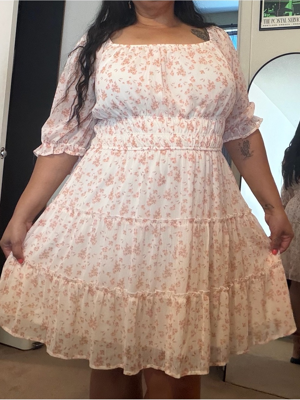 Women’s Floral Square-Neck Tiered Midi Dress